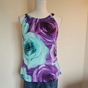 WHBM Floral Sleeveless Top - Purple and Teal